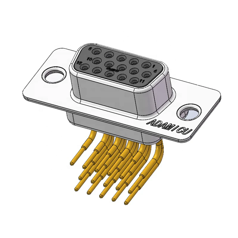 15-Pin D-Sub Machined Contacts 90 Degree Serial RS232 VGA Port DB 15 Pin Video Connector