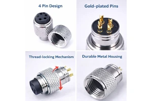 M8 Round Sensor Connector Right Angled IP67 Waterproof PCB Mount with 4P Copper Pins 2A Rated Current for Power Application