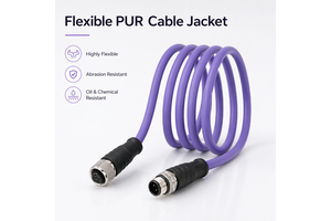 M12 5-Pin Female to Male Cable | PUR Jacket Industrial Sensor Connector Cable for Automation