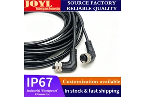 M12 4-Pin Angled Copper IP67 Waterproof Shielded Cable Connector Male/Female Extension Sensor Signal Power Solar Power System