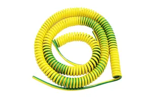 Coiled Grounding Cable 2.5mm 4mm Yellow/Green Grounding Wire PU Electric Spiral Cable Earth Wire for Explosion-proof System
