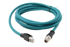 Green Blue Waterproof CAT6A M12 Ethernet Cable with M12 X Coded to RJ45 Connector 500mm Length PVC Jacket for Computer Use