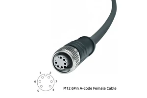 HYF M12 6 Pin A-code IEC Electrical Cable Waterproof IP67 Female PVC Shielded Overmolded Brass Industrial Automation Sensors
