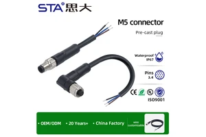 M5 Aviation Plug 3 4 Pin Male/female Sensor Straight Angled Overmolded Molding IP67 Waterproof Connector Cable PVC TPU 1M 2M 3M