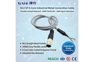 Factory M12 5Pin 6Core Female Straight Cable 24AWG Gray Flexible Sensor Wire Waterproof Industrial Automation Connection Cable