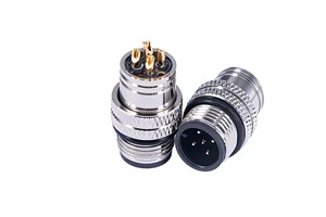 Industrial 5-Pin Waterproof Shielded M12 Male-Female Plug Connector Gold Plated Contacts Push-Pull Self-Locking Connector