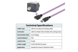 High Speed USB 3.0 Locking Cable for Machine Vision Systems 5Gbps Data Cable