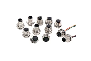 Factory M12 Angled Socket Screw 2-12 Pins 90 Degree Connectors Brass Male-Female PCB Metal Panel Mount a B C D Connectors