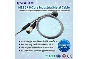 Model M12-5P6C-24AWG M12 5P Female 6 Core Sensor Cable With Spherical Anti-break Ball OEM Custom