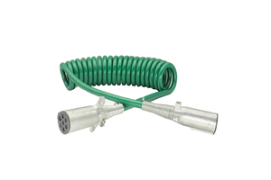 7 Way Coiled Trailer Cord 15 ft Green ABS Electrical Power Coil Heavy Duty Cable Power Wire for Semi Trucks Tractors