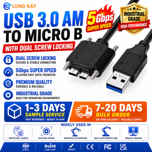 LUNGKAY Hot-selling 0.2m 0.5m Usb 3.0 a Male to Micro B Cable with M2 Locking Screws 5Gbps Micro Cable for Industrial Camera