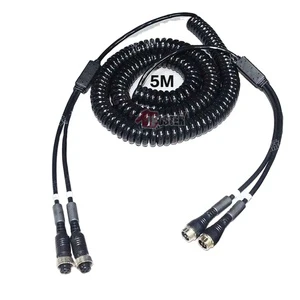 Factory Supply IPoster Spring Extention Cable Waterproof for Truck Trailer Reversing Camera 5M 4PIN 2channel Cable