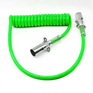 12ft 7 Way TPU Coiled Heavy Duty Green Electrical Trailer Cable for Semi Trucks Trailers New