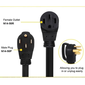 25FT 50A Nema 14-50P/R Electrical Plug Extension Cord EV Charging RV Trailer Campers Outdoor Use Copper Material 125V Rated