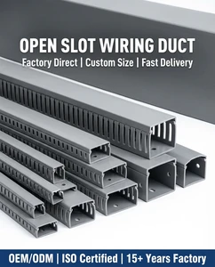 PVC Open Slot Wiring Duct UL94 V-0 Flame Retardant 1.25mm+ Wall 60x60/80x80/100x100mm CE RoHS Certified Industrial Cable