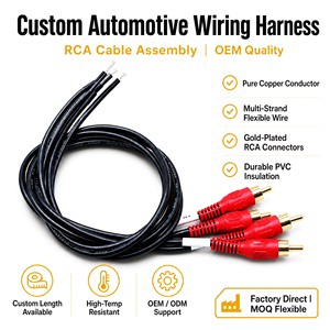 Custom Manufacturer Custom High Performance RCA Male Gold Plated Connectors For Car Audio Systems Wiring Harness