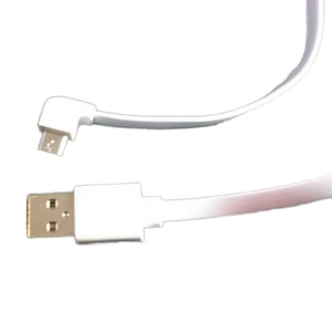 White 90 Degree Left Angled Micro USB Charging Cable with PVC Jacket Flat Ribbon USB Data Cord for Camera and Computer