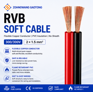 RVB PVC Insulated Stranded Flat Flexible Cable 2x0.5-6mm Building Speaker Audio Low Voltage Wiring Oxygen-Free Copper OEM CE