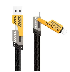 Zinc Alloy/Plastic PD 65W Super Fast Charging 4-in-1 Type-C & USB Data Cable with Nylon Jacket for Mobile Phones & Cameras