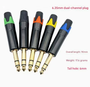 Gold Plated 6.35mm 3 Pole Stereo Phone Plug 1/4 Audio Connector with Colorful Housing for Stage and Studio