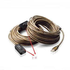 Transparent Black Usb 2.0 Extension Cable 15m with 2 IC in Stock