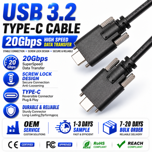 USB 3.2 Type-C Dual Screw Locking Cable 20Gbps Data Sync Fast Charge for Industrial Camera Vision System Machine Vision SSD