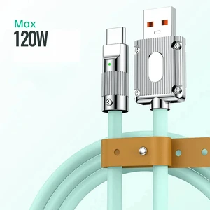 3/6/10ft 1/2/3m Zinc Alloy LED TPE Big OD 5A 120W Fast Charging Micro Android USB Type-C Data Cables for iPhone Samsung Charger