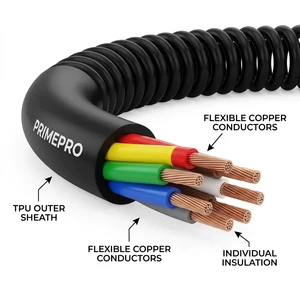 PRIMEPRO High Resilience Spiral Cable 7/12C TPU/PUR Retractable Trailer Spring Wire for Auto & Industrial Motion Control