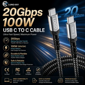 LUNGKAY Custom USB3.1 Gen2 100W 20Gbps Nylon Braided Data Cable 5A Fast Charging Thunderbolt 4 USB Type-C Custom Length Computer