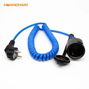 European EU TUV Certified Spiral Curly Spring Coiled Euro AC Power Extension Cord Waterproof Plug Female IEC End Cable