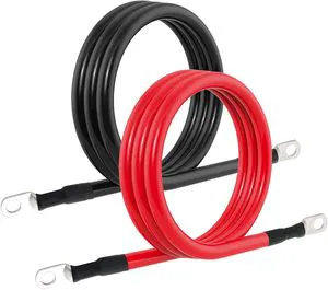 Battery Cable Specification Pure Copper Battery Inverter Cable 3/8in Ear Two-End Power Inverter Cable Set for Battery Energy