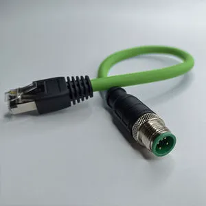 M12 A-Coded 4 Pin Male RJ45 Plug IP67 Waterproof PVC Double Shield Oxygen-Free Copper Industrial Profinet Ethernet Cable