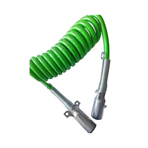 USA SAE J560 Standard 24V 7pin Trailer Plug Set With Spring Cable 15 FT 7 Core ABS Coil Trailer Cord Green Truck Cable