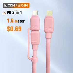 1.5M OEM Custom 2-in-1 PVC 60W 27W USB Type-C Cable PD/3A Fast Charging For IOS Computer Camera