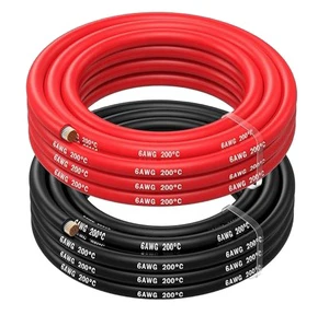 6 AWG Silicone Wire 16 Mm2 Stranded Flexible High Temp Battery Cable Tinned Copper for Automotive Marine Solar Inverter Welding