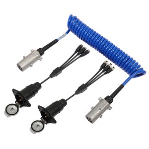 7-Pin Blue PVC Trailer Coil Cable Set for Effortless 3-Channel Camera Display Connectivity Enhanced Visibility Towing Vehicle
