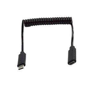 low MOQ Customize 1m USB 3.1 Type-C Male to Female Coiled Spiral Cable for Power Bank & Mobile Phone