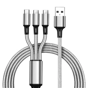 Factory Wholesale Three-in-One Nylon Braided Data Cable Fast Charge 3 1 Charging Micro USB Type-c 8pin Wire Pure Copper Camera