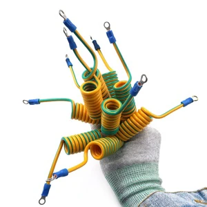 YZlink Hot Sale TPU Electric Spring Wire Yellow-green Ground Earth Cable Switch Spiral Coiled Wiring Harness