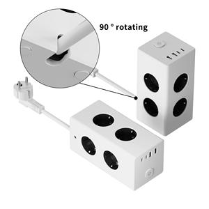 90 Degree Rotating Cable 12 Outlets Power Strip With EU Power Cord 17W 2 USB-A 2 USB-C Industrial 16A Rated EU Standard CE/KC