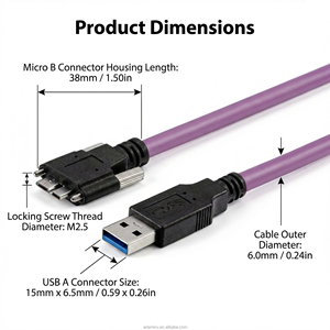 USB 3.0 Industrial Camera Link Cable 1.0M Tinned Copper Conductor Fast Charging 3A/5A USB Industrial Camera Link Cable