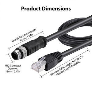 Industrial M12 to RJ45 Cable Shielded Ethernet Cable for Sensors Automation and Control