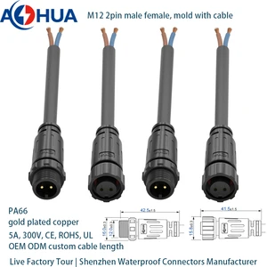 24V 60V 110V 220V 300V 12V 5A Male Female IP67 IP68 2 Pin Waterproof Connector Molded With Cable Power Signal