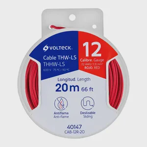 BOX 6 Reel with 20 m of THHW-LS 12 AWG red cable, VOLTECK