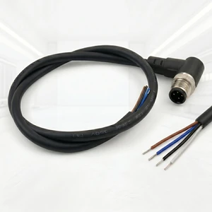 M12 4-Pin Right Angle Sensor Cable 0.5m 24AWG PUR IP67 Industrial Automation Wire