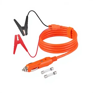 12V Battery Power Cable with Cigarette Lighter Plug and Alligator Clips