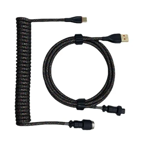 NEW Mechanical Keyboard Cable Usb Type C Rainbow Color Braided Spiral Coiled Cable