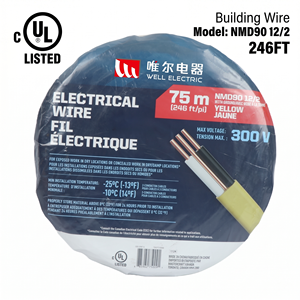 Linsheng NMD90 12/2 Solid Copper Electrical Building Wire CUL Listed 75m(246FT) 300V Black Power Cables For Industrial Wiring