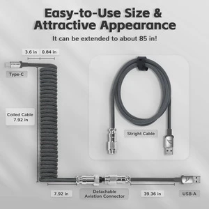 Attack Shark C01PRO Spiral Coiled USB a Type-C Cable Tinned Copper Conductor Nylon+PET Jacket Mechanical Keyboard Charging