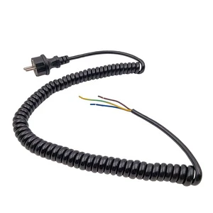 3 Pin EU Plug Spiral Cable with Stripped 3 Core Spring Power Cord